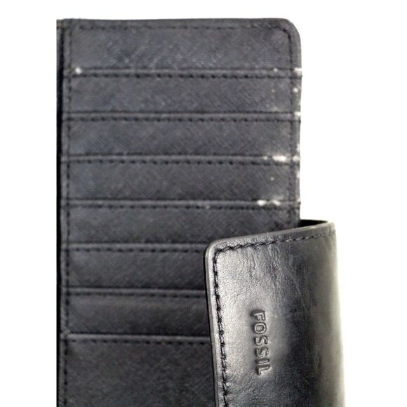 VTG FOSSIL BLACK GENUINE LEATHER ID CARD COIN HOLDER BILL BIFOLD WALLET (1) - Picture 6 of 9